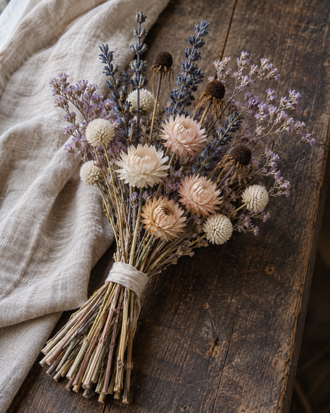 Soft lilac and ivory dried bouquet